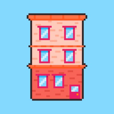 Pikselli Sanat Tasarımı ile Otel Binasının Vektör İllüstrasyonuName