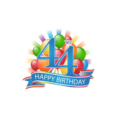 Balonlar ve bir ışık patlaması ile 44 kutlu olsun renkli logo