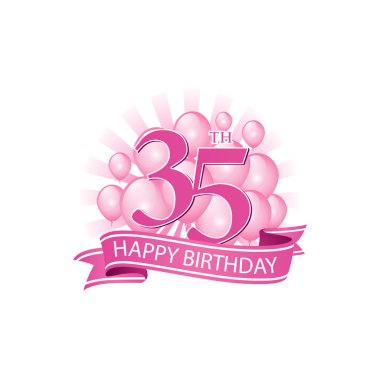 Balonlar ve bir ışık patlaması ile 35 pembe mutlu yıllar logo