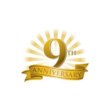 Altın ışık ışınları ile 9 yıldönümü şerit logo