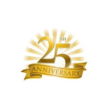 25th anniversary ribbon logo with golden rays of light clipart