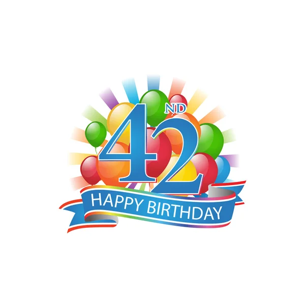 42 colorido logotipo feliz cumpleaños con globos y ráfaga de luz — Vector de stock