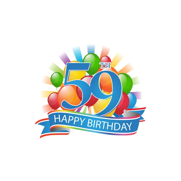 59º colorido logotipo feliz cumpleaños con globos y explosión de luz — Archivo Imágenes Vectoriales