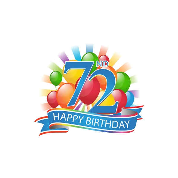 72 logo kolorowe szczęśliwy urodziny z balonów i wybuch światło — Wektor stockowy