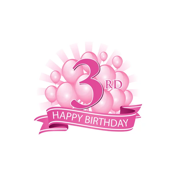 3. rosa Happy Birthday Logo mit Luftballons und Lichtstoß — Stockvektor