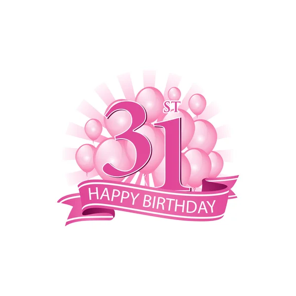 31e rose joyeux anniversaire logo avec des ballons et éclat de lumière — Image vectorielle