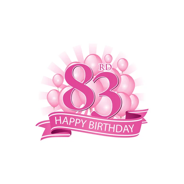 83ème logo rose joyeux anniversaire avec ballons et éclat de lumière — Image vectorielle