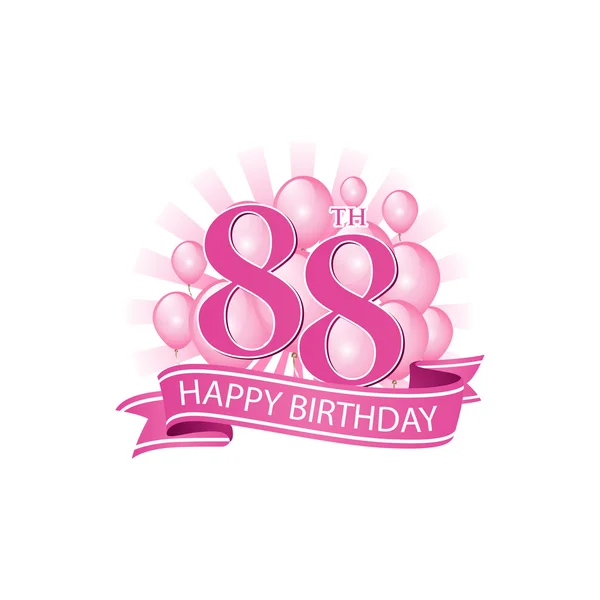 88th rosa feliz cumpleaños logo con globos y explosión de luz — Vector de stock