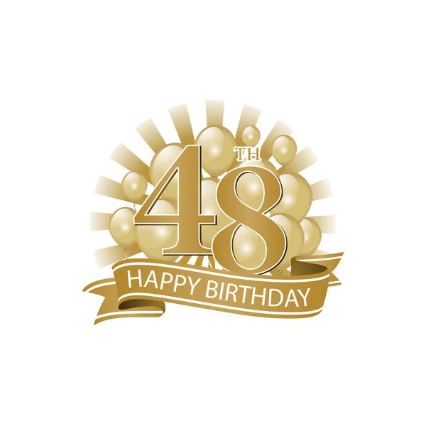 48º logotipo de cumpleaños feliz de oro con globos y explosión de luz — Vector de stock