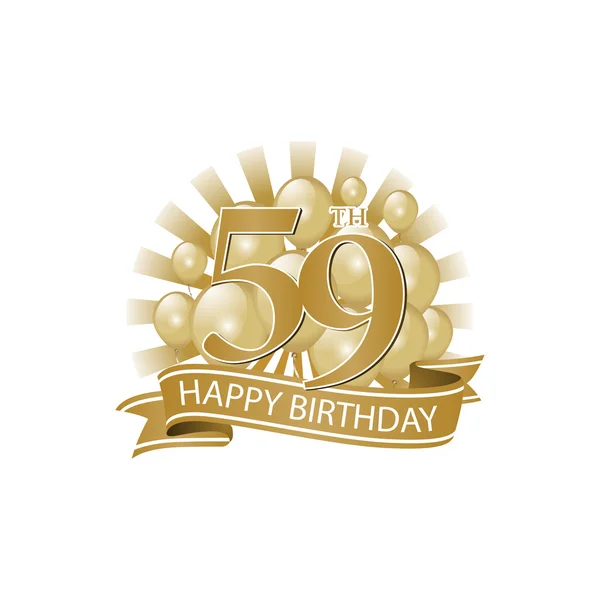 59-й золотий логотип з днем народження з повітряними кулями та вибухом світла — стоковий вектор