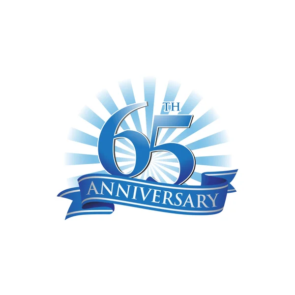 65. évfordulója szalag logó kék fénysugarak — Stock Vector