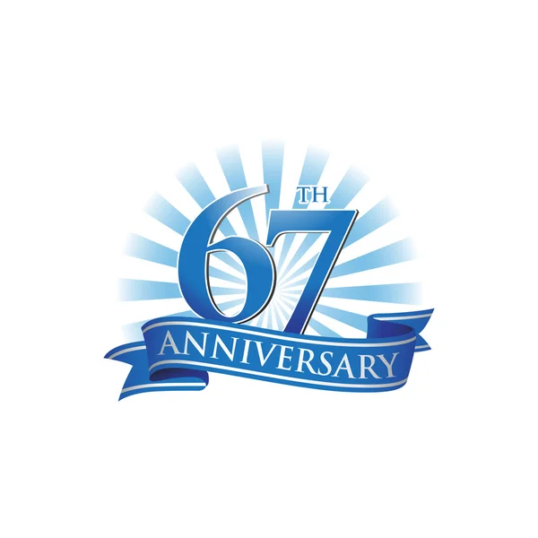 Logotipo de fita 67th aniversário com raios azuis de luz —  Vetores de Stock