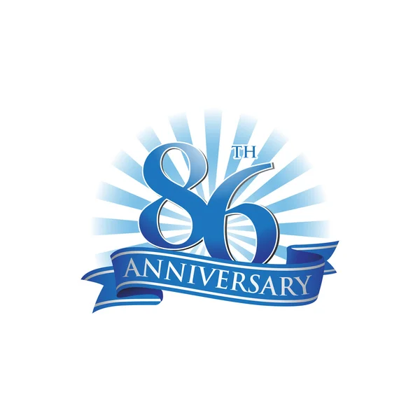 Logo du ruban 86e anniversaire avec des rayons de lumière bleus — Image vectorielle