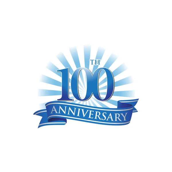 100 rocznica wstążki logo niebieskie promienie światła — Wektor stockowy