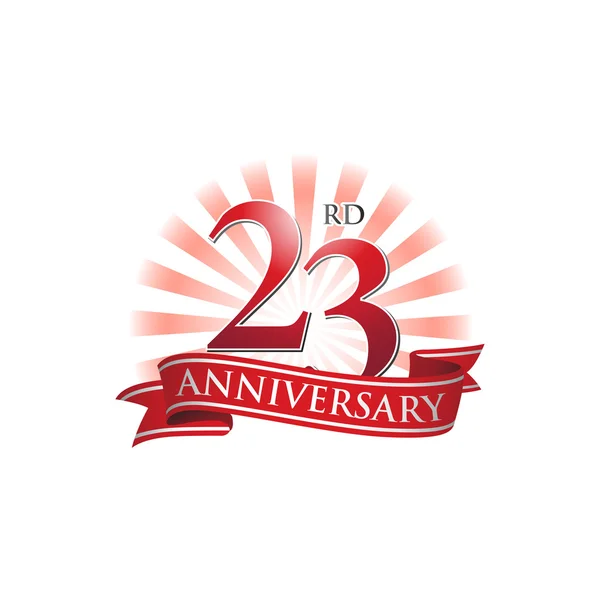 Logo zum 23. Jahrestag mit roten Lichtstrahlen — Stockvektor