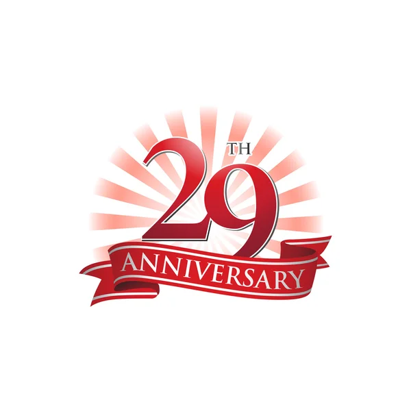 Nastro logo 29 anniversario con raggi di luce rossi — Vettoriale Stock