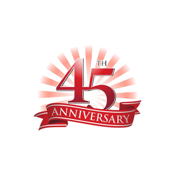 Ruban 45e anniversaire logo avec des rayons rouges de lumière — Image vectorielle