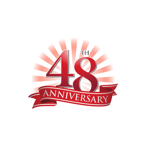 Logotipo de cinta de 48º aniversario con rayos rojos de luz — Vector de stock