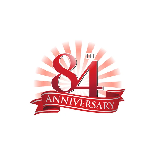 Logo de la cinta del 84º aniversario con rayos rojos de luz — Archivo Imágenes Vectoriales