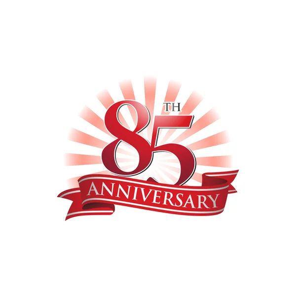 85e anniversaire logo ruban avec des rayons rouges de lumière — Image vectorielle