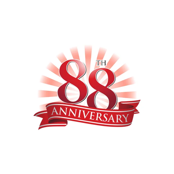 88 rocznica logo wstążki czerwone promienie światła — Wektor stockowy