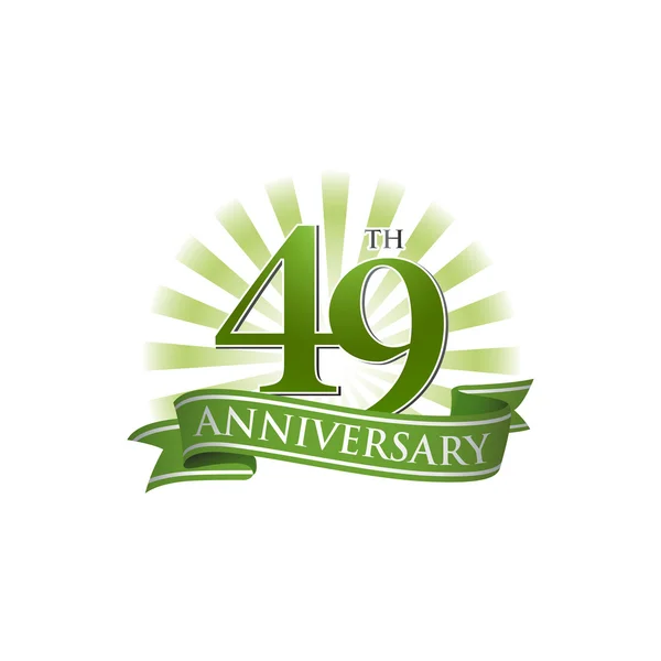 Logo de la cinta del 49º aniversario con rayos verdes de luz — Vector de stock