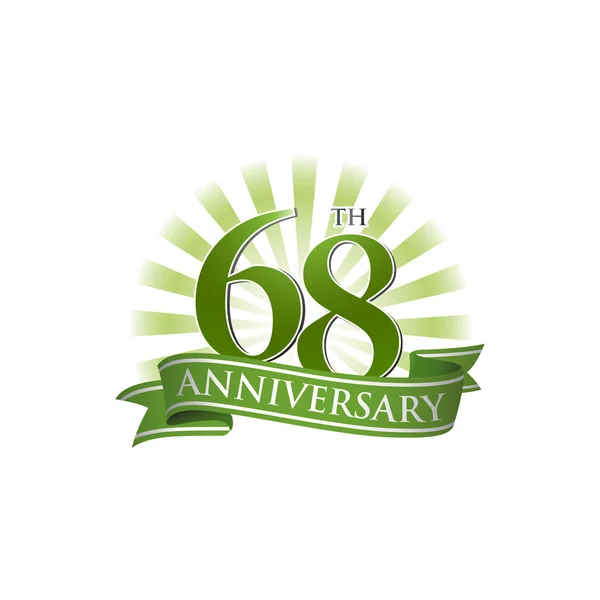 68esimo anniversario logo del nastro con raggi di luce verde — Vettoriale Stock