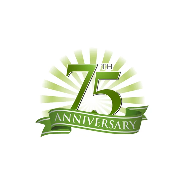 Logo de la cinta del 75 aniversario con rayos verdes de luz — Vector de stock