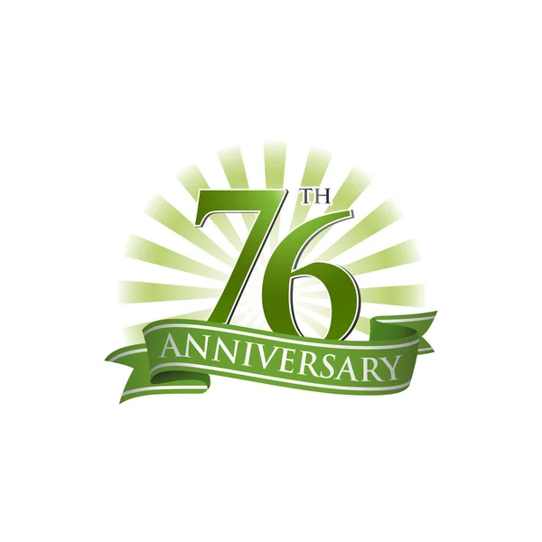 Logo de la cinta del 76º aniversario con rayos verdes de luz — Archivo Imágenes Vectoriales