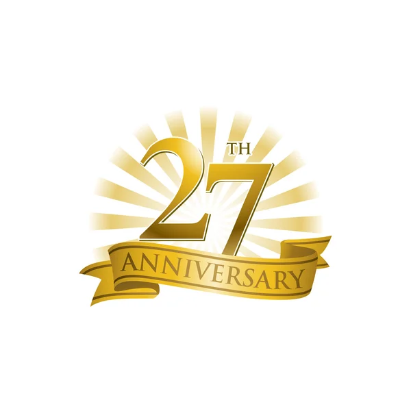 Altın ışık ışınları ile 27 yıldönümü şerit logo — Stok Vektör