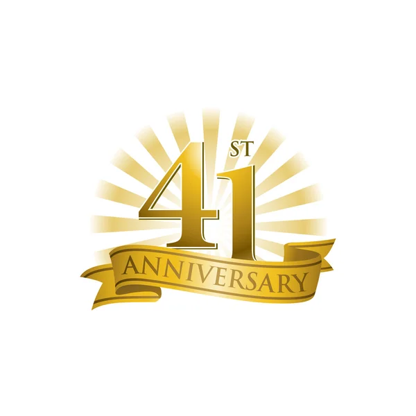 Logo de cinta 41º aniversario con rayos dorados de luz — Vector de stock