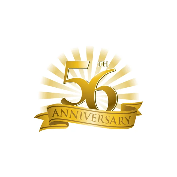 黄金光線で 56 周年記念リボン ロゴ — ストックベクタ