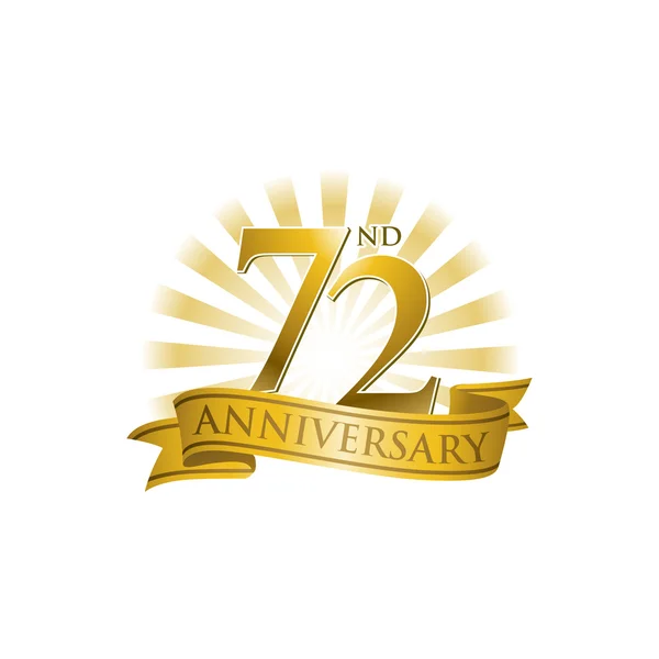 72-річний логотип стрічки з золотими променями світла — стоковий вектор