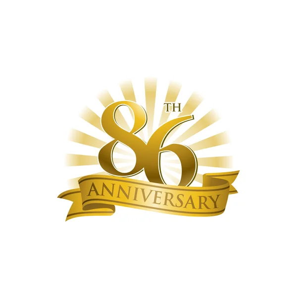 Логотип ленты 86-летия с золотыми лучами света — стоковый вектор
