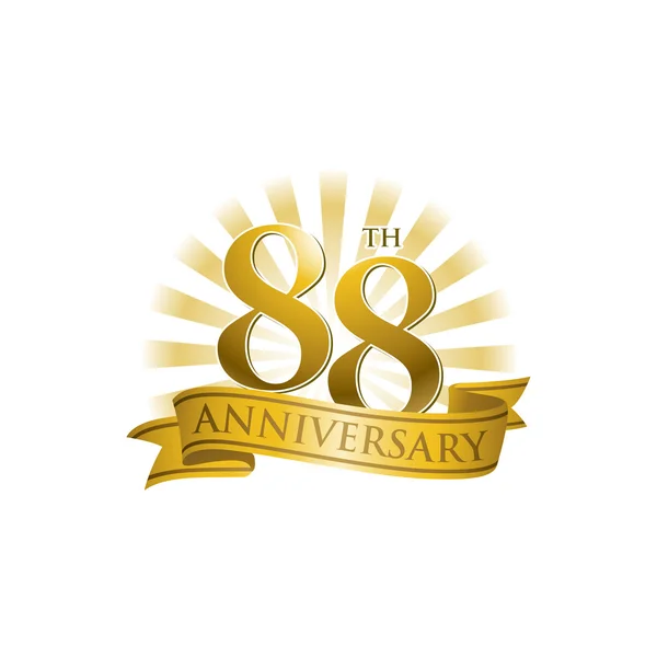 88e anniversaire logo ruban avec des rayons de lumière dorés — Image vectorielle