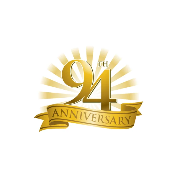 94e anniversaire logo ruban avec des rayons de lumière dorés — Image vectorielle