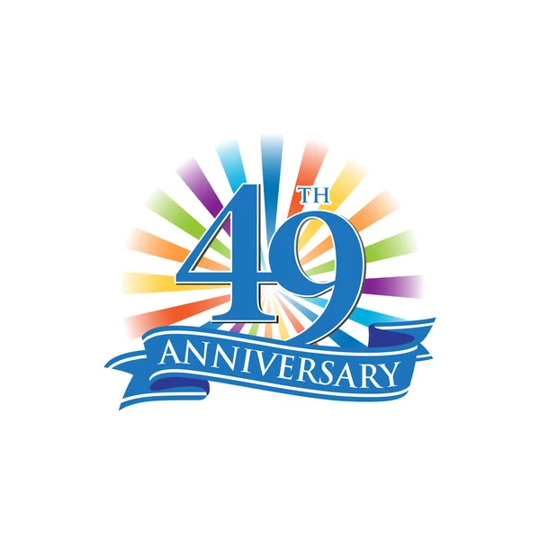 Logo de cinta de 49º aniversario con rayos de luz de colores — Vector de stock