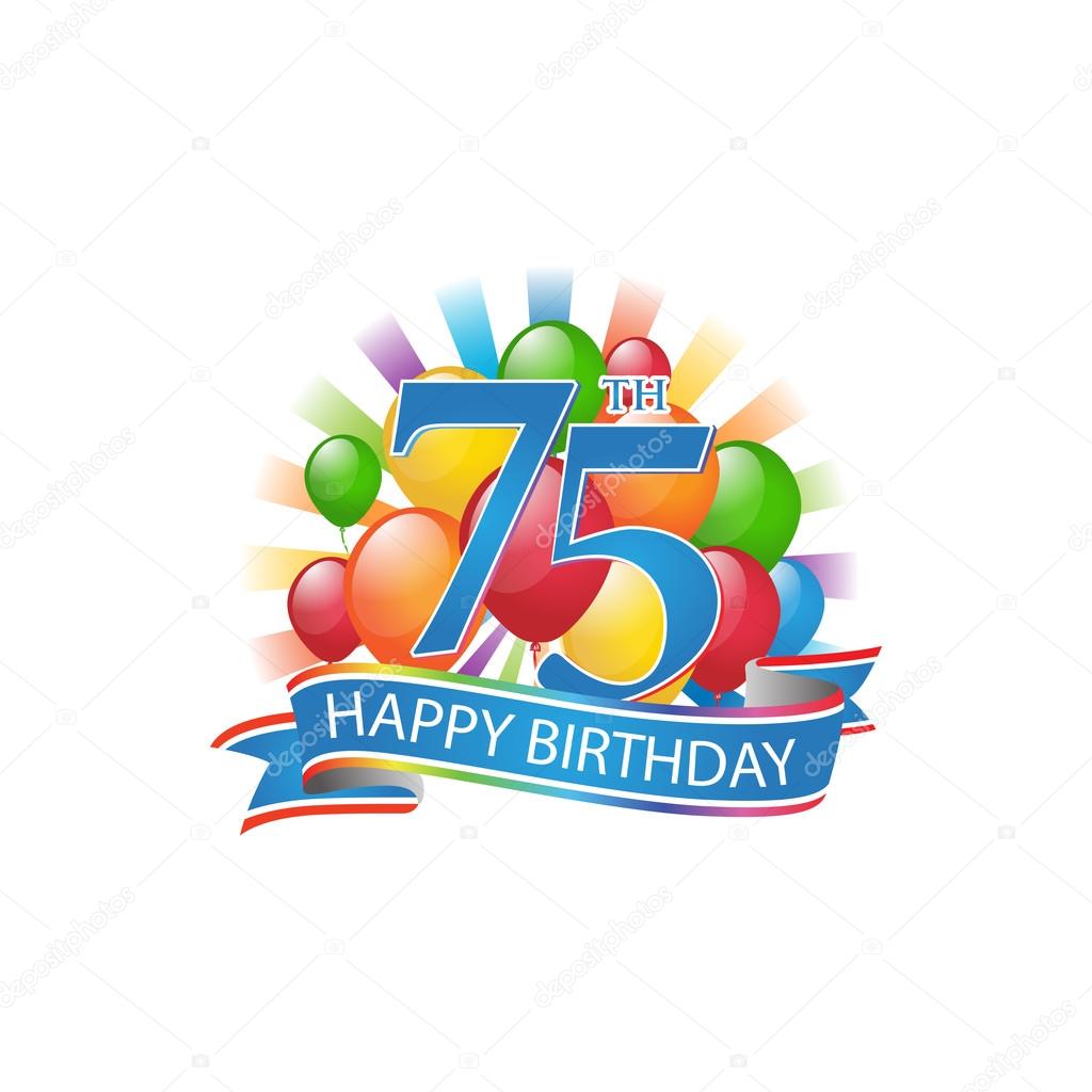 風船と光の破裂は 75 のカラフルな誕生日ロゴ ストックベクター