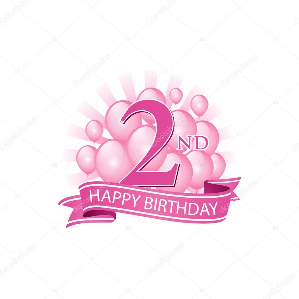 2nd Pink Happy Birthday Logo With Balloons And Burst Of Light Stock Vector C Ariefpro
