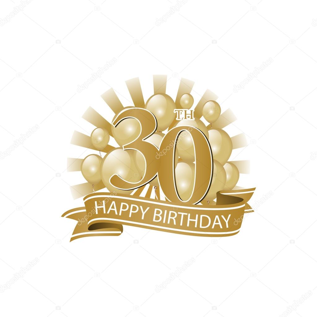 Download 30th golden happy birthday logo with balloons and burst of ...