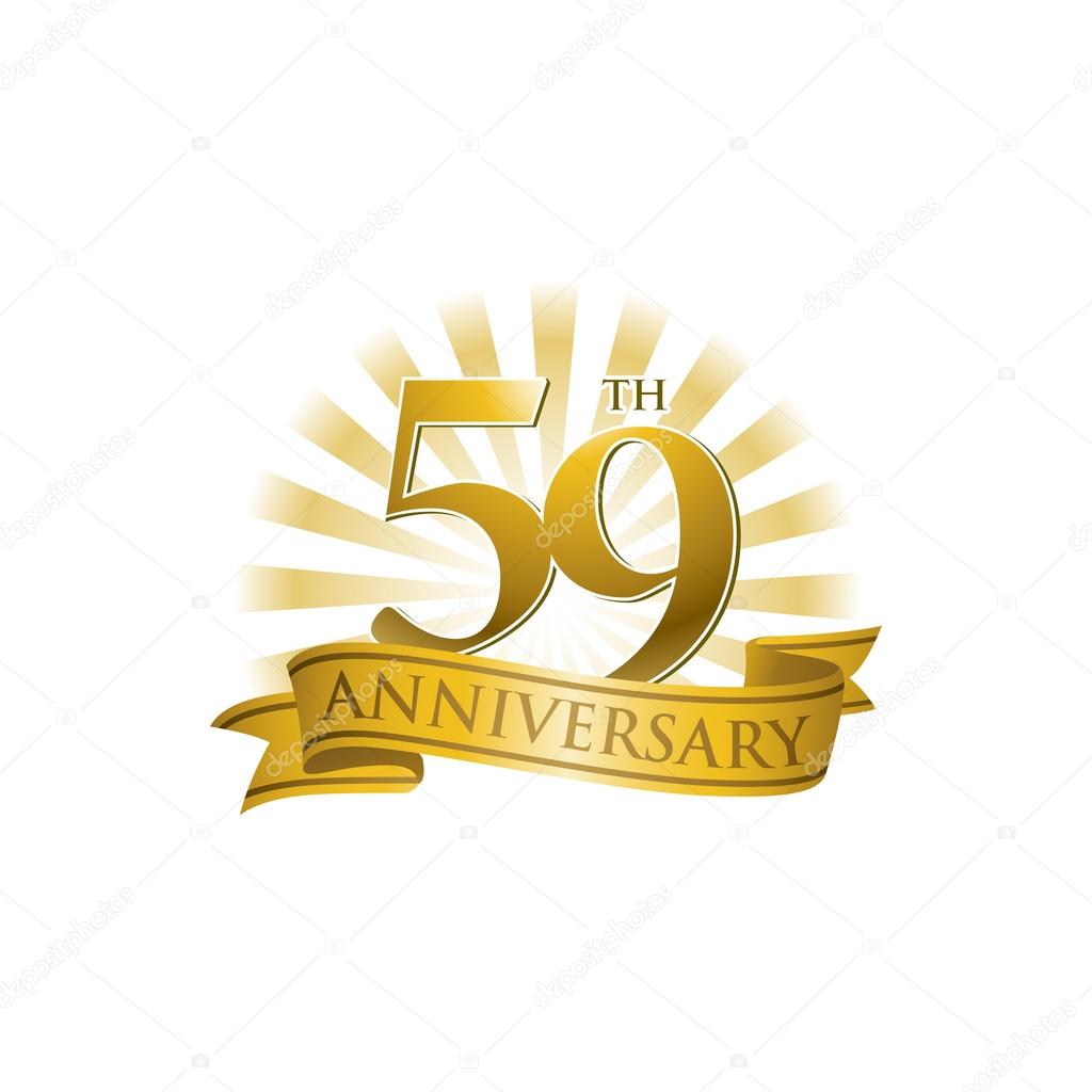 59th anniversary ribbon logo with golden rays of light — Stock Vector ...