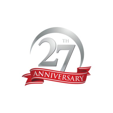 27 yıl dönümü yüzük logo kırmızı kurdele
