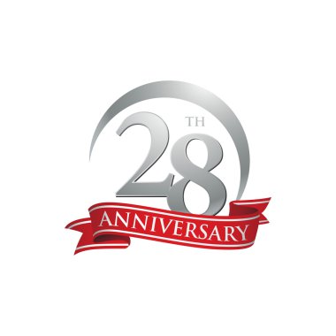 28 yıl dönümü yüzük logo kırmızı kurdele