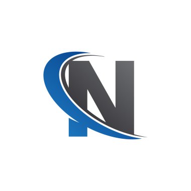 Initial letter N swoosh blue logo clipart