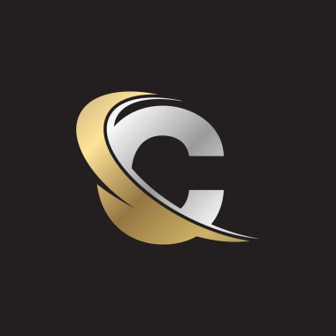 C harfi swoosh Gümüş altın logosu siyah arka plan