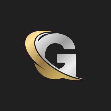 mektup swoosh Gümüş altın logosu siyah arka plan