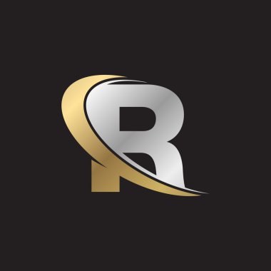 R harfi swoosh Gümüş altın logosu siyah arka plan