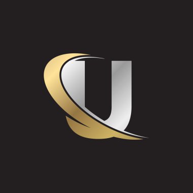 U harfi swoosh Gümüş altın logosu siyah arka plan