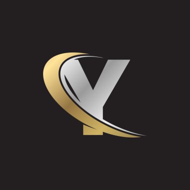 Y harfi swoosh Gümüş altın logosu siyah arka plan