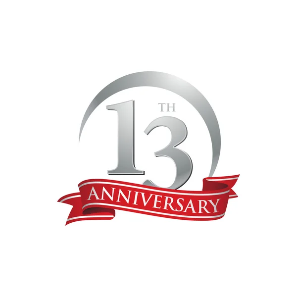 13 aniversario anillo logotipo cinta roja — Vector de stock